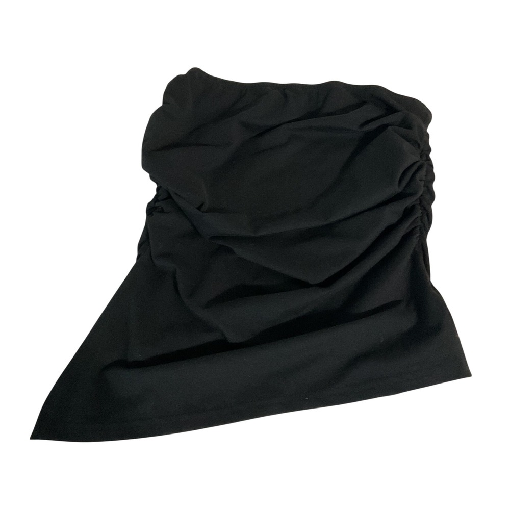 Black Ruched Strapless Tube Top Asymmetrical Hem Draped Bodice S